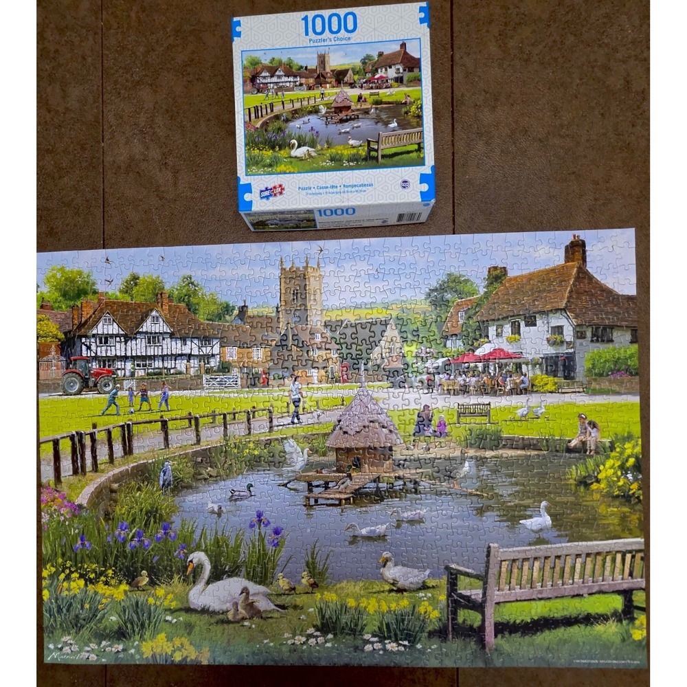 Puzzler's Choice "Village" Pond 1000 Piece Puzzle Sure-Lox 19116MSDG COMPLETE